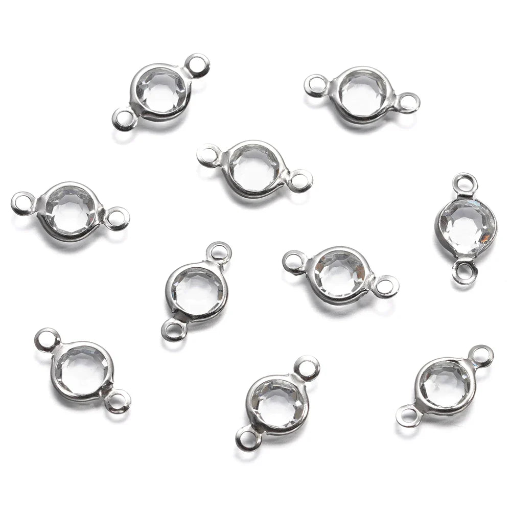 10pcs/lot Stainless Steel Crystal Round Double Ring Pendants for DIY Bracelet Necklace Beads Jewelry Making Accessories