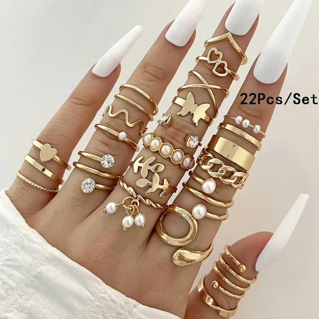 30Pcs Gold Color Knuckle Rings Set For Women Bohemian Geometric Finger Ring Girls Wedding Party Jewelry Gift