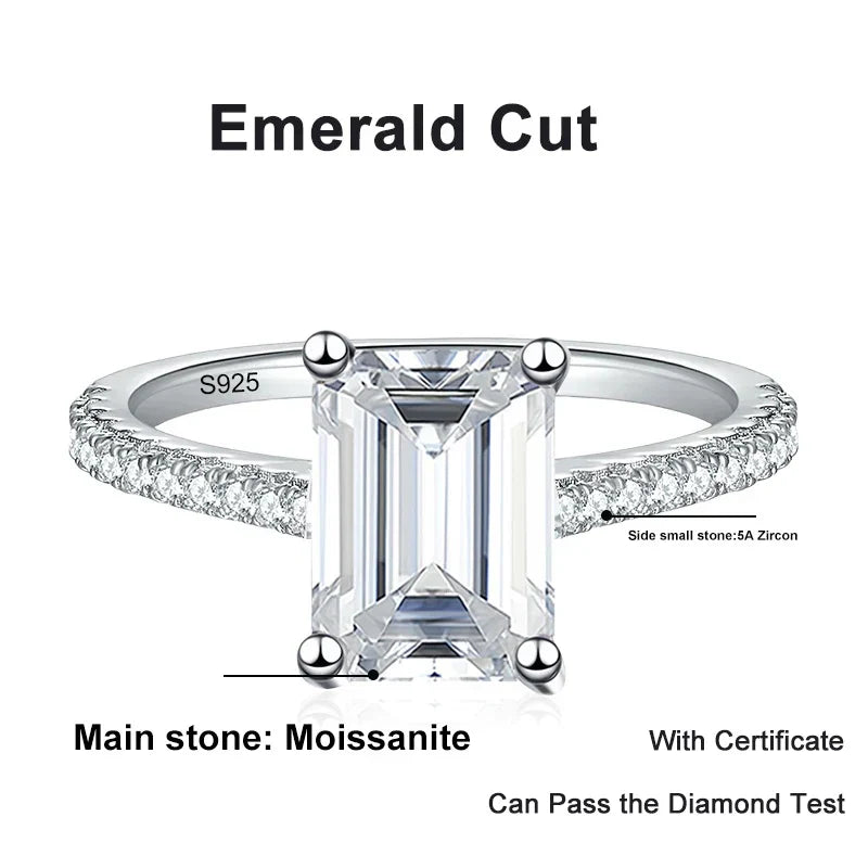 NeeTim 1CT 2CT Emerald Radiant Cut Moissanite Ring for Women Engagement Wedding Lab Diamond Sterling Silver 925 Rings Jewelry