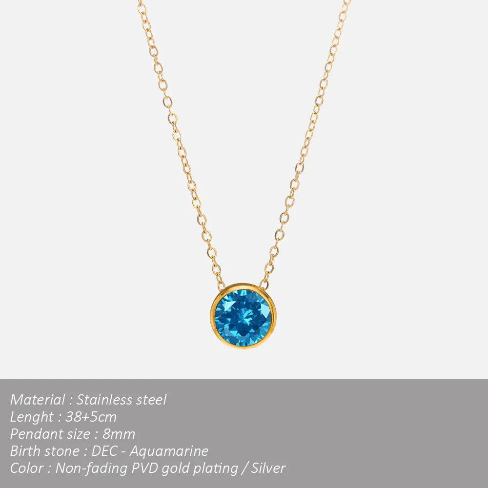 SUNIBI Stainless Steel Birthstone Necklace for Woman Gold Color Bride Designer Pendant Necklaces Birthday Gift Jewelry Wholesale