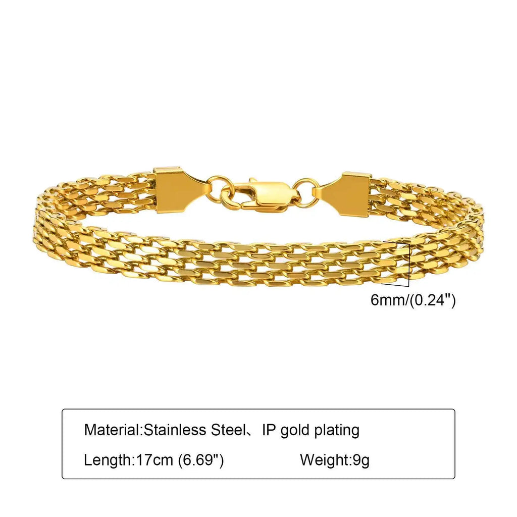 Mesh Link Chain Stainless Steel Bracelet for Women, 3mm/4mm/6mm Gold Plated Italian Chain Wristband Gift Jewelry, Non Tarnis