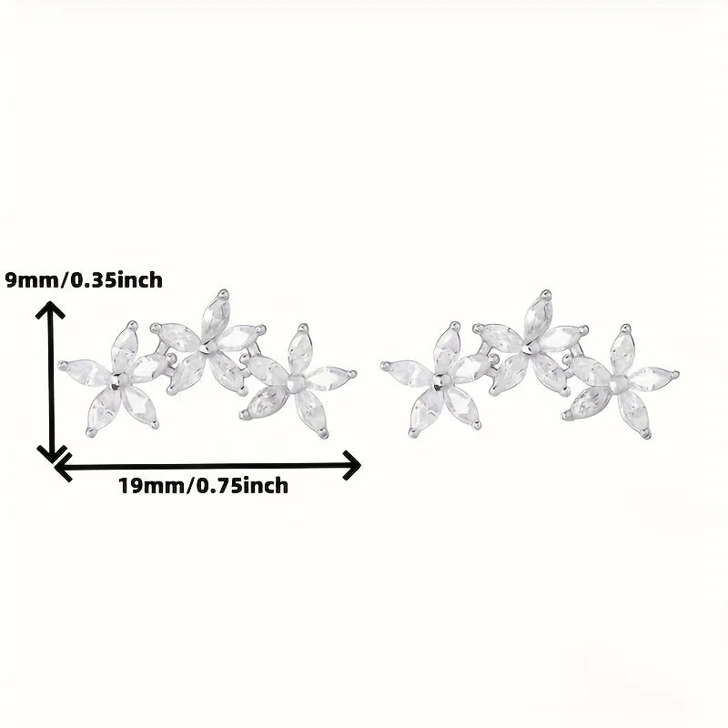 S925 silver sparkling five-petaled flower earrings elegant and fashionable wearable all year round  suitable for festive parties