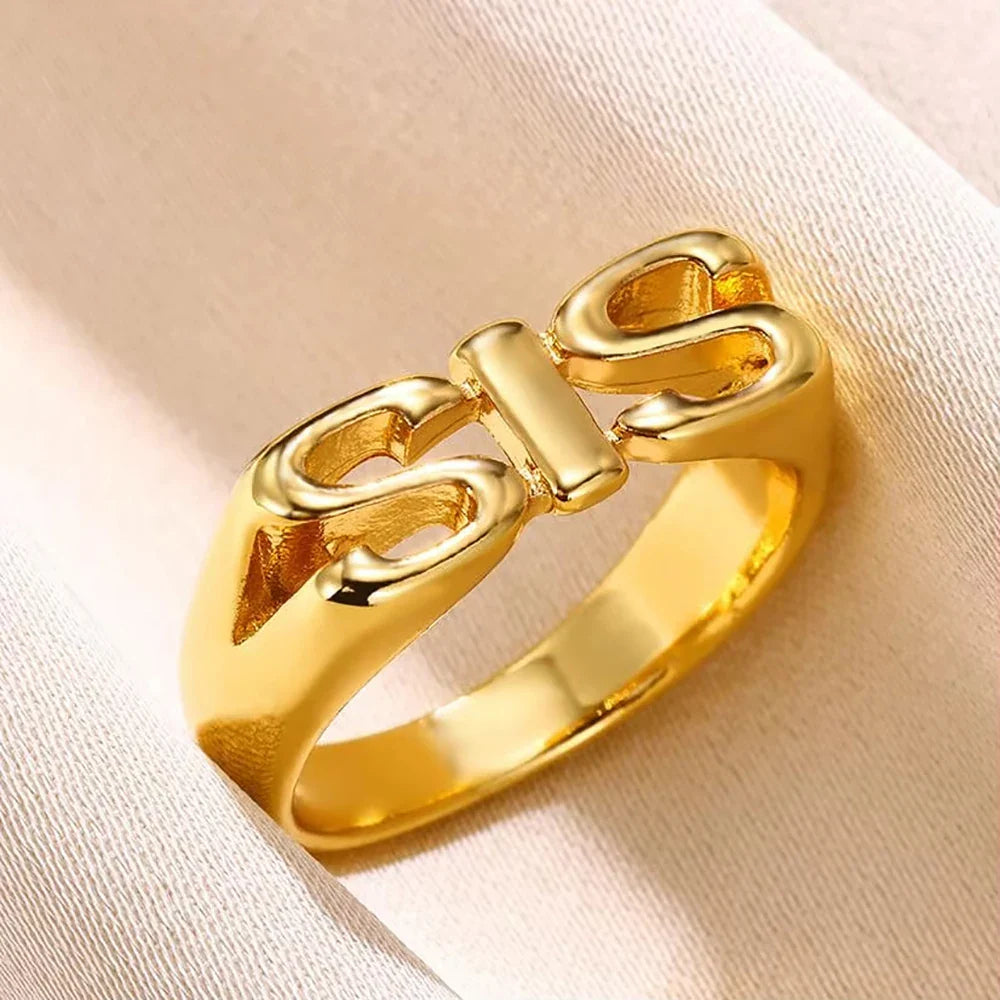 MOM SIS DAD Letters Rings for Women Men Vintage Gold Color Finger Ring Fashion Jewelry Family Christmas Gifts