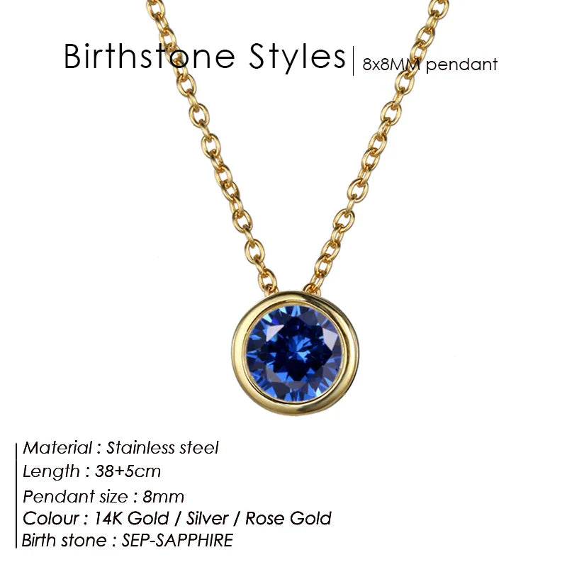 Classic Stainless Steel Necklace Women Designer Luxury Jewelry Gold Color Bride Statement 12 Birthstone Necklace