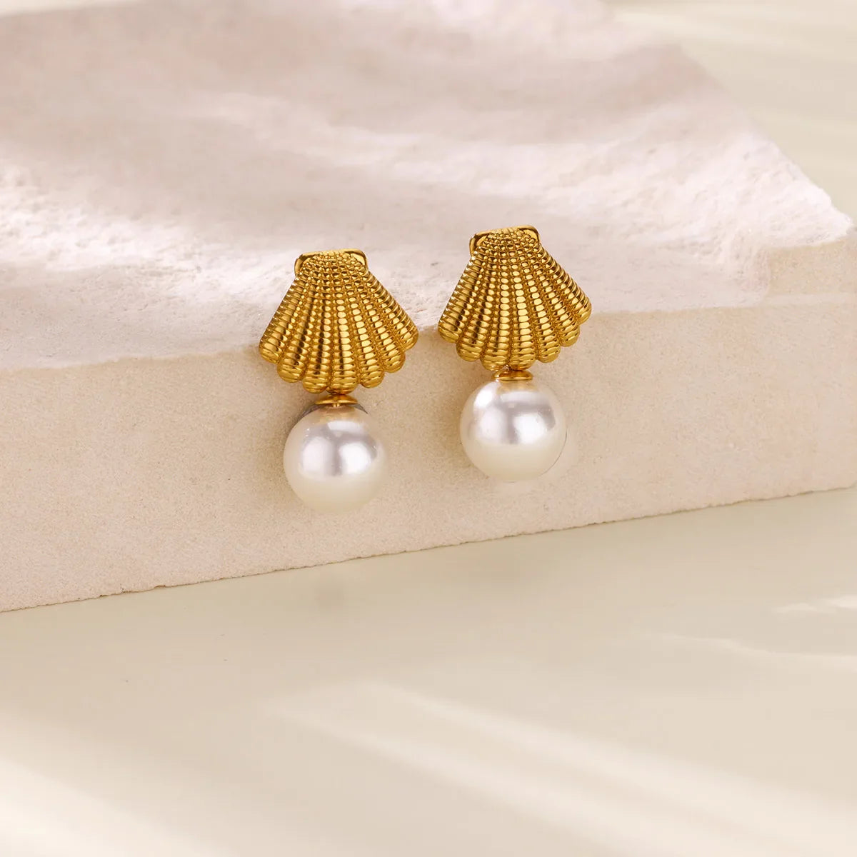 Elegant Imitation Pearl Earrings for Women Stainless Steel Heart Butterfly Shell Drop Earrings Luxury Aesthetic Jewelry Gift