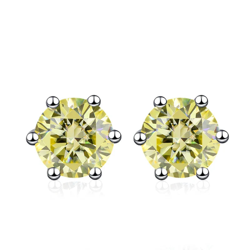 NeeTim 0.5ct 1ct 2ct Moissanite Stud Earrings for Women 925 Sterling Silver Green Pink Black Blue Grey Sparkling Studs Earring
