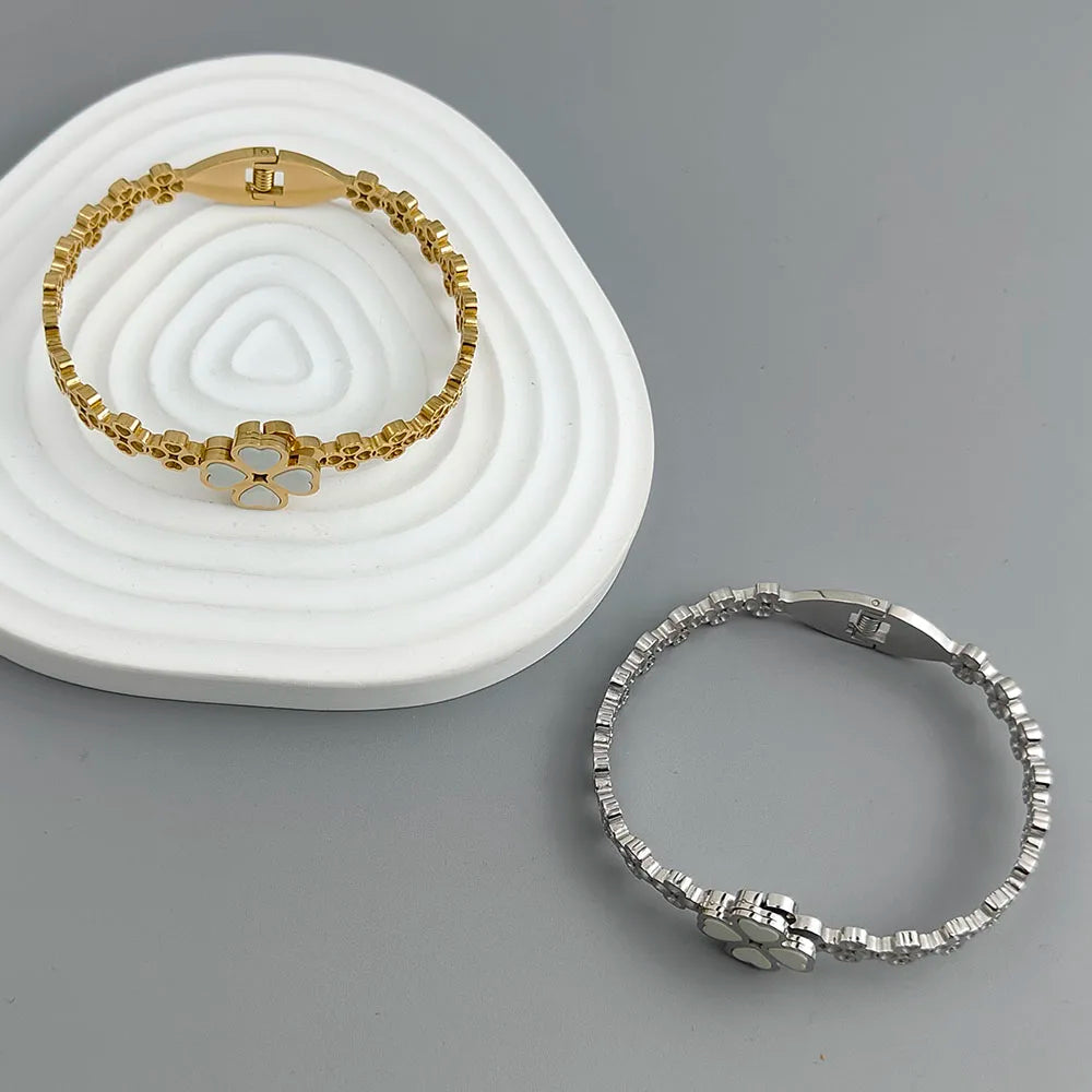 New four-leaf clover white shell stainless steel gold-plated bracelet 18K, high quality waterproof couple bracelet, wife gift
