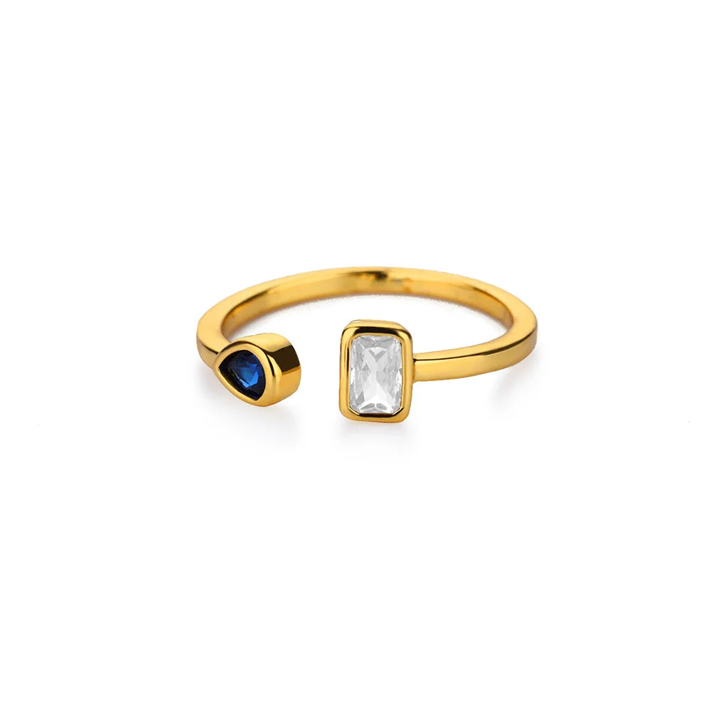 Zircon Square Drop Rings For Women Stainless Steel Gold Color Geometric Ring Wedding Engagement Christmas Jewelry Gift