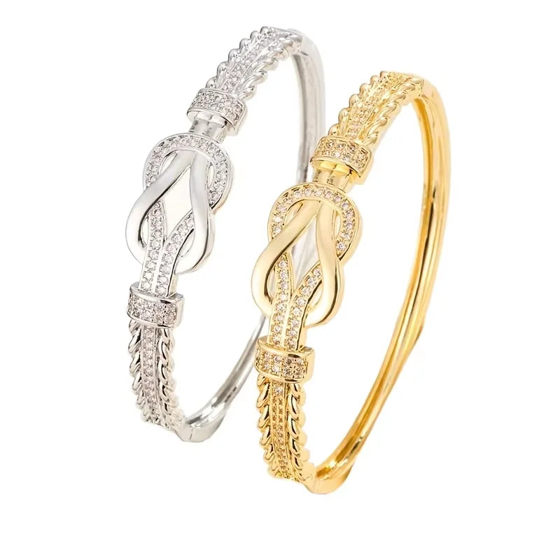 1Pcs Zircon Bangles Elegant And Simple Women's Bracelet Gold Silver Bracelet Cross Buckle Fashion Accessories