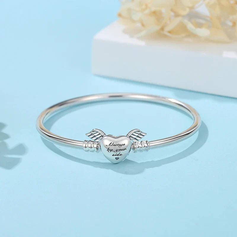 Original 925 Sterling Silver Bracelets Bangles Love Family Friends Heart Charms Beads Bangle For Women DIY Luxury Jewelry Gift
