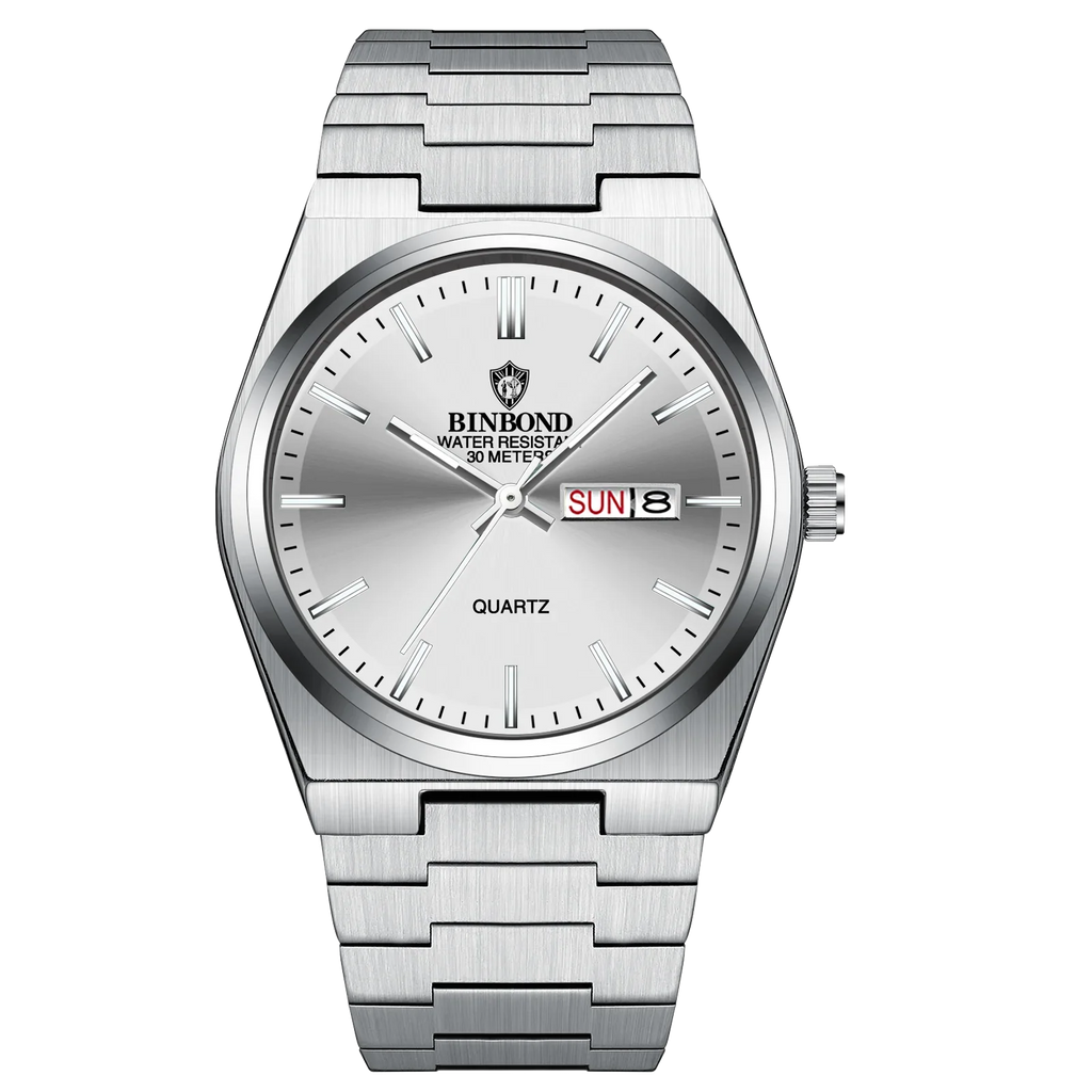 BINBOND Luxury Fashion Man Clock Top Business Waterproof Luminous Date Week Men's Watches Quartz Stainless Steel Men Wristwatch