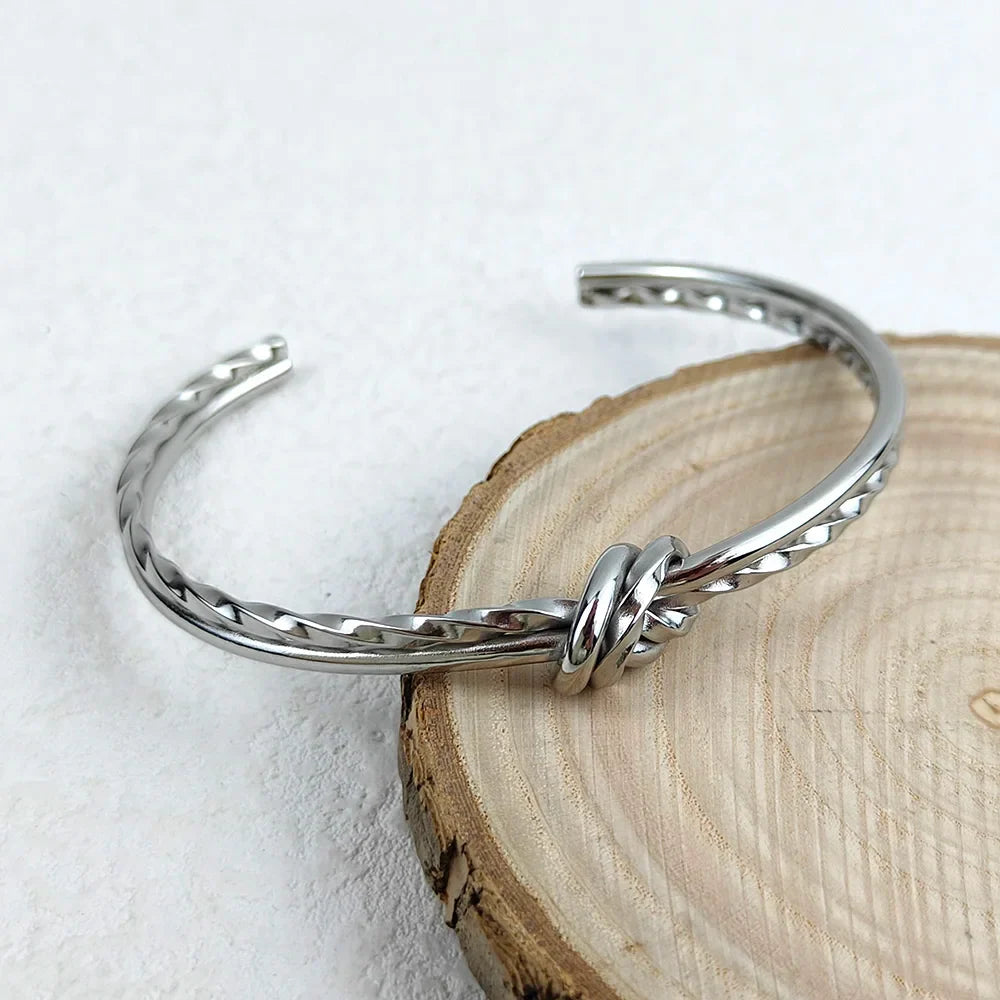 Women's Bangles Twisted Wrap Knot Bracelet Punk Stainless Steel Jewelry for Men Women Wrist Cuff Bracelets Bangle Accessories