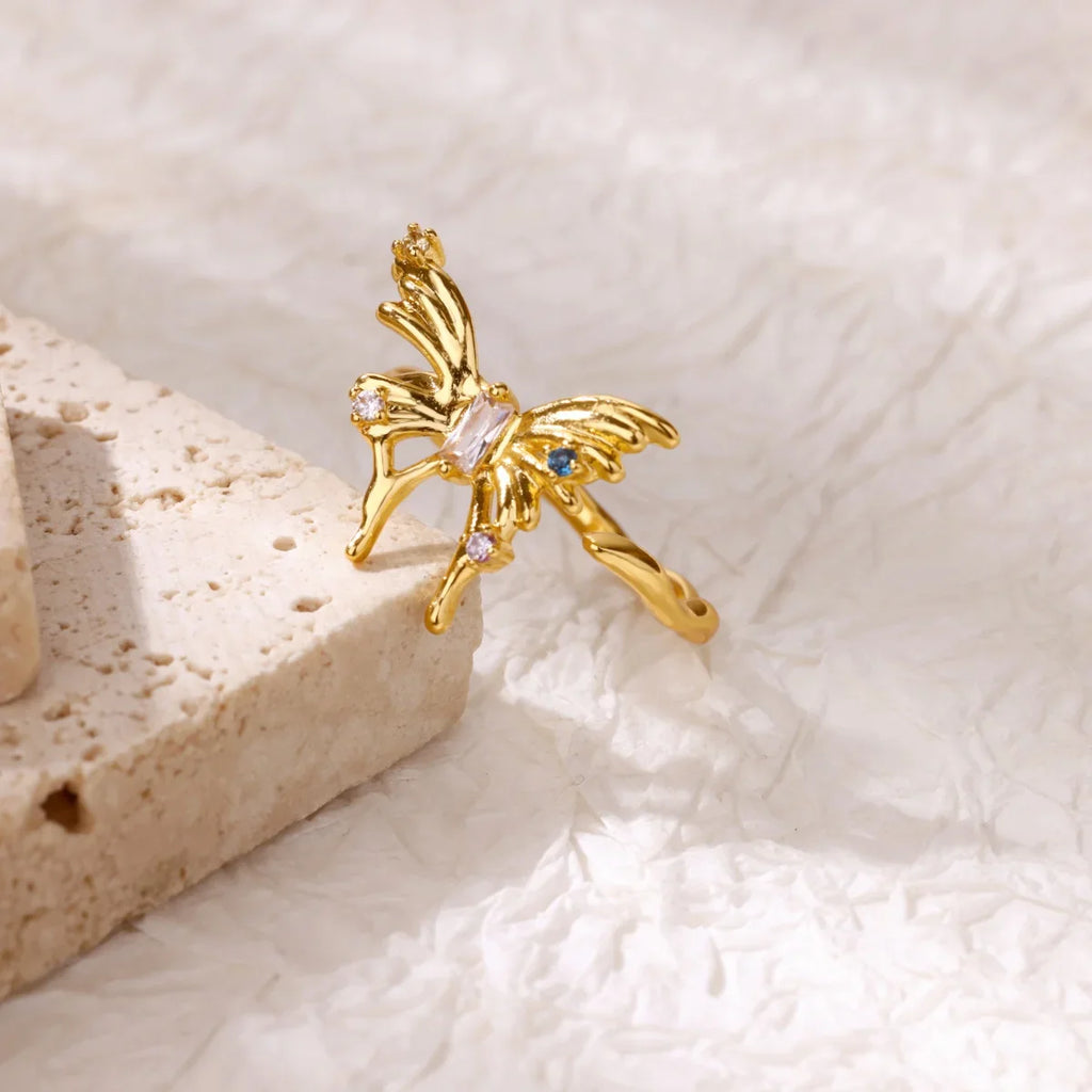 Fashion Luxury Zircon Butterfly Rings for Women Stainless Steel Open Finger Ring Trendy Wedding Party Aesthetic Jewelry Gift