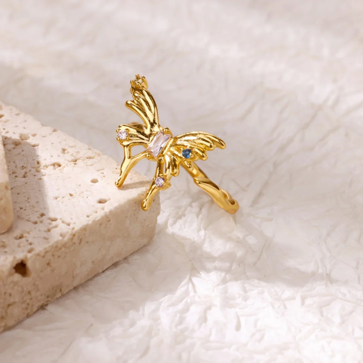 Fashion Luxury Zircon Butterfly Rings for Women Stainless Steel Open Finger Ring Trendy Wedding Party Aesthetic Jewelry Gift