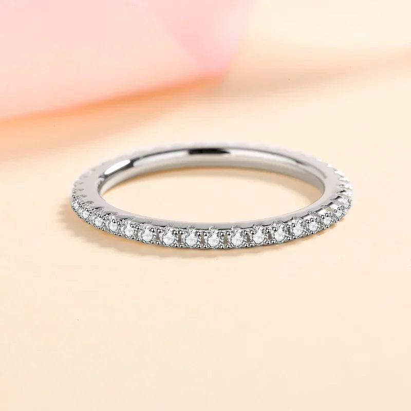 NeeTim Full Moissanite Ring for Woman Wedding Jewelry 925 Sterling Silver with Plated White Gold Rings Diamond Engagement Band