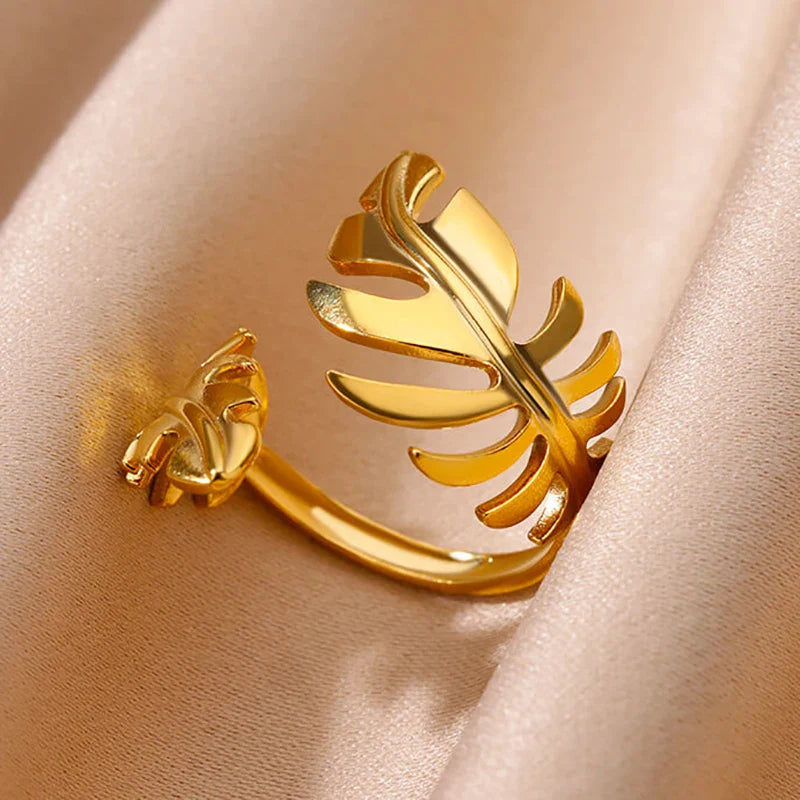 Stainless Steel Flower Rings for Women Gold Color Shell Starfish Multi Layer Hollow Out Ring Fashion Charm Jewelry Wedding Gifts