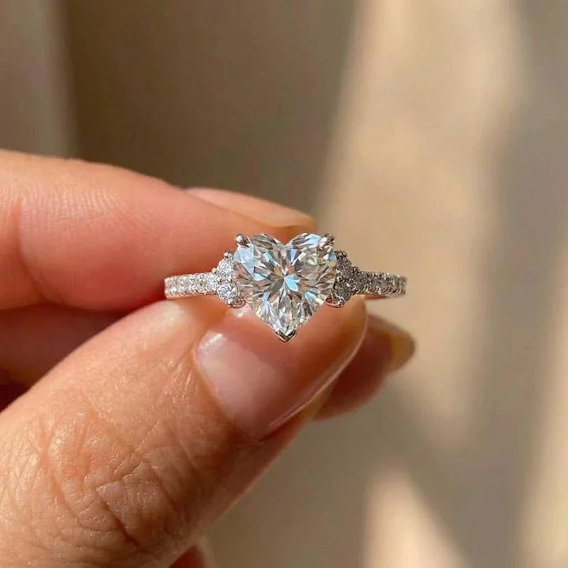 925 Sterling Silve Sparkling Zircon White Purple Elegant Love Heart Rings for Women Party Engagement High Quality Fine Jewelry