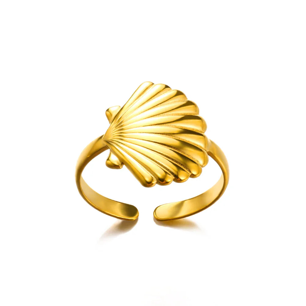 Vintage Shell Starfish Rings For Women Gold Color Stainless Steel Shell Ocean Openning Ring Wedding Summer Jewelry Gift