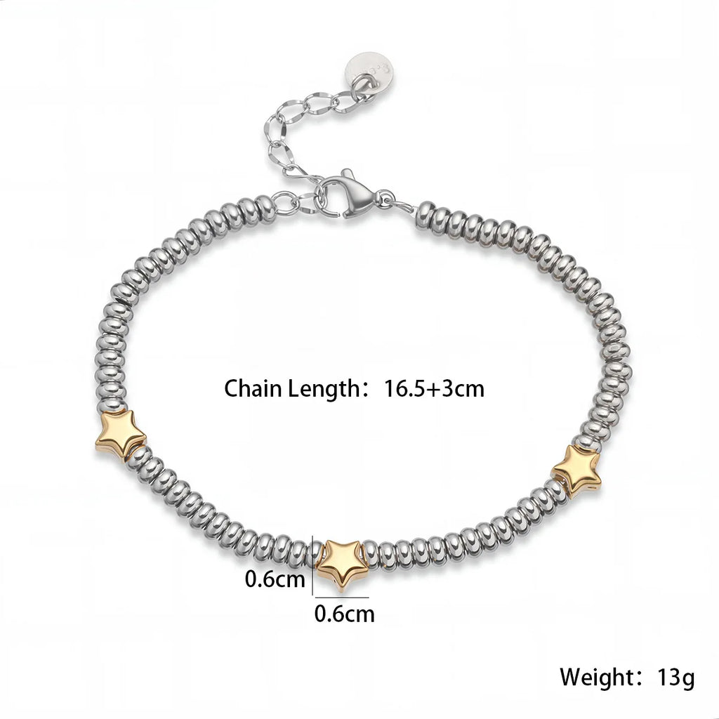 NEWBUY Hot Sale Non-Fading Stainless Steel Jewelry Gold Color Heart/Star Silver Beads Charm Bracelets For Women Wholesale