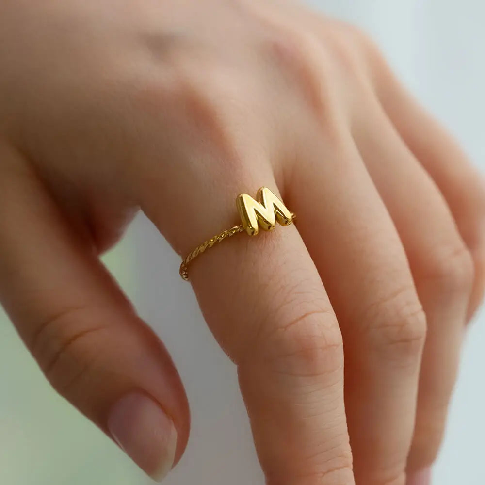 Cute Chunky Initial Letter Rings For Women Gold Color Stainless Steel A-Z Letter Adjustable Ring Aesthetic Wedding Jewelry Gift