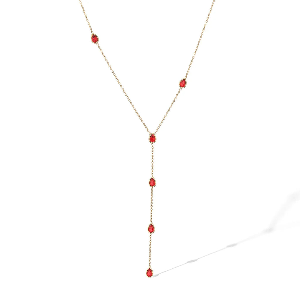 NEWBUY Fashion Gold Color Stainless Steel Choker Necklaces For Women Delicate White/Green/Red CZ Zircon Inlay Jewelry