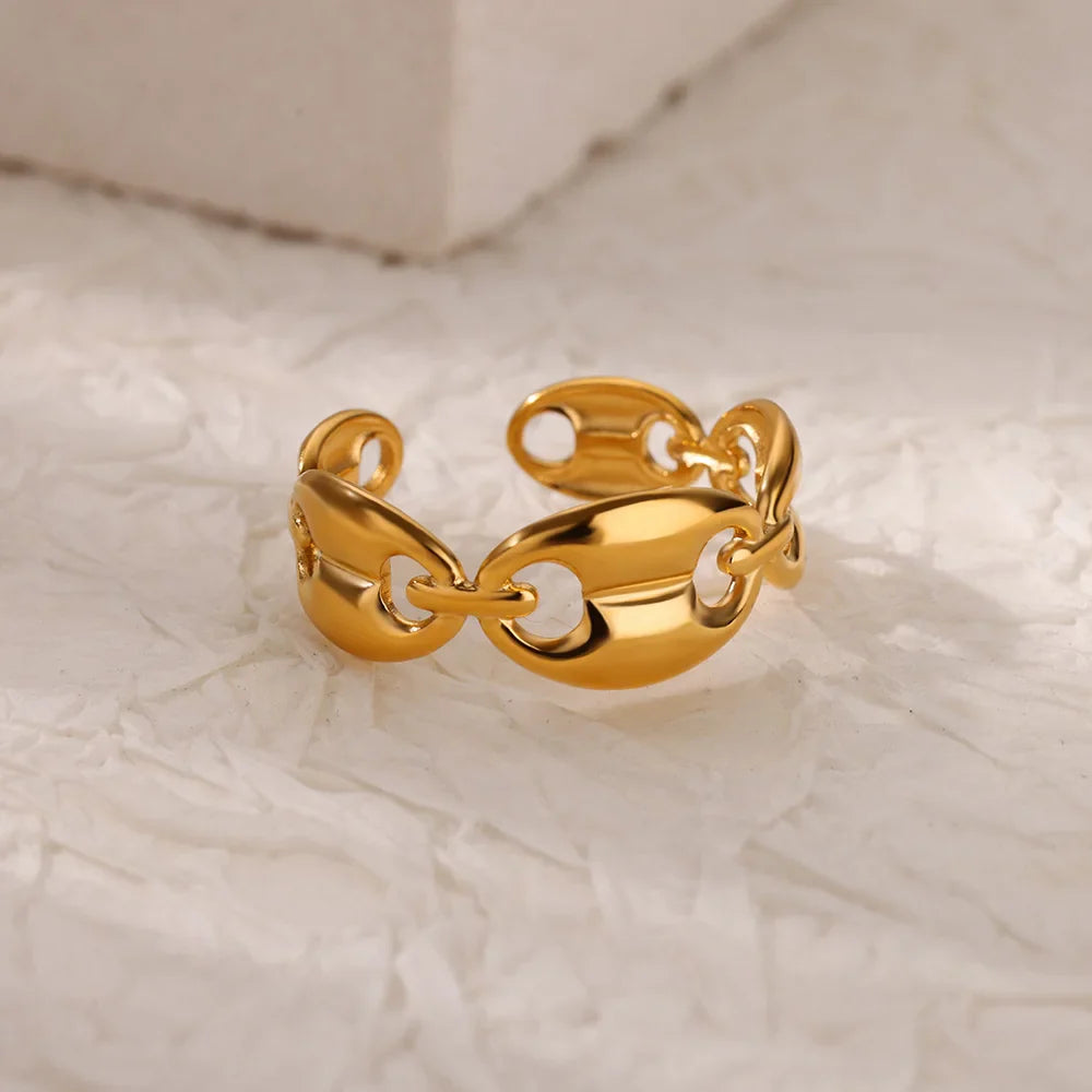 Double Heart Rings For Women Gold Color Stainless Steel Open Adjustable Ring Female Fashion Party Wedding Aesthetic Jewelry Gift