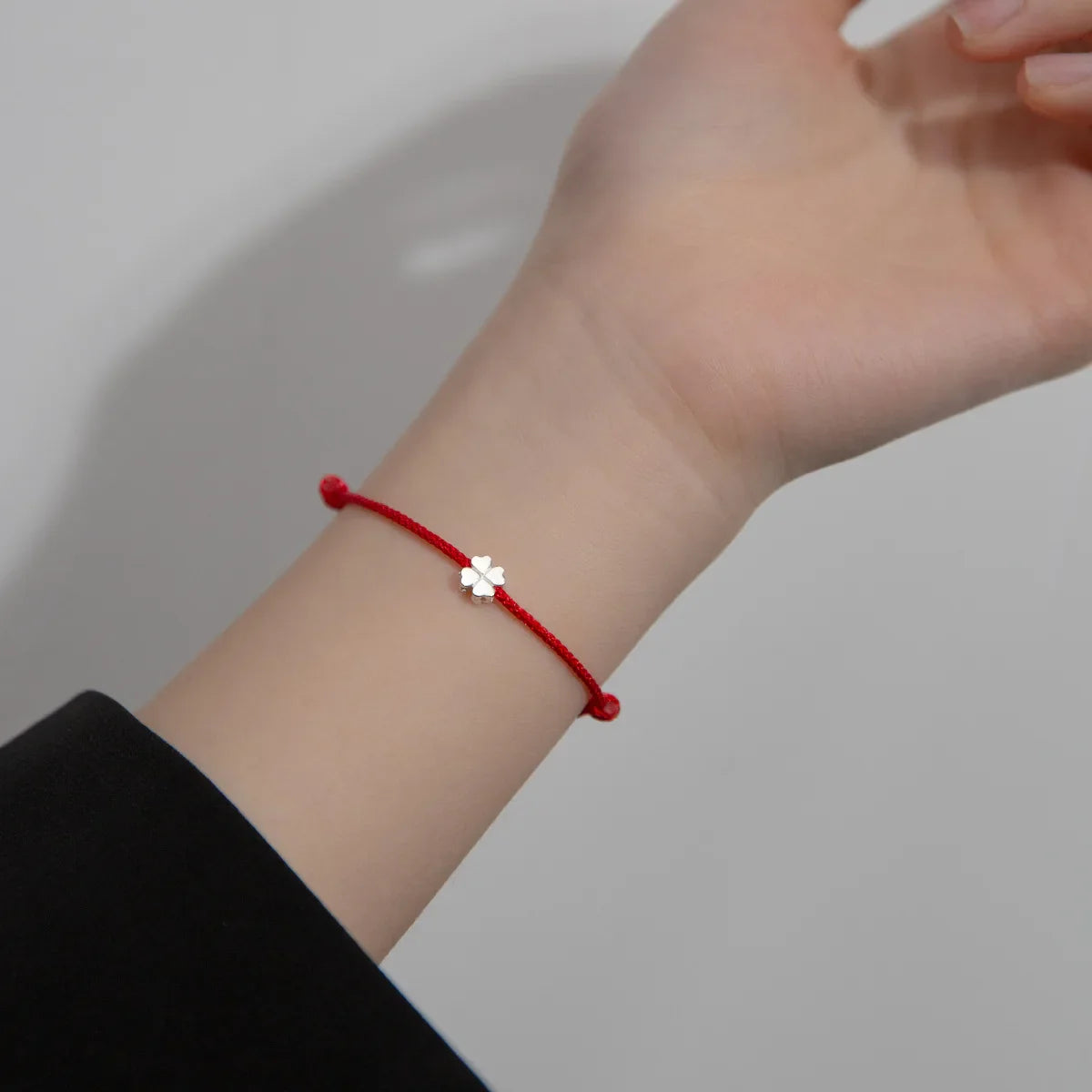 S925 Sterling Silver Flowers Red Rope Clover Adjustable Bracelet For Women Fine Jewelry Minimalist Accessories