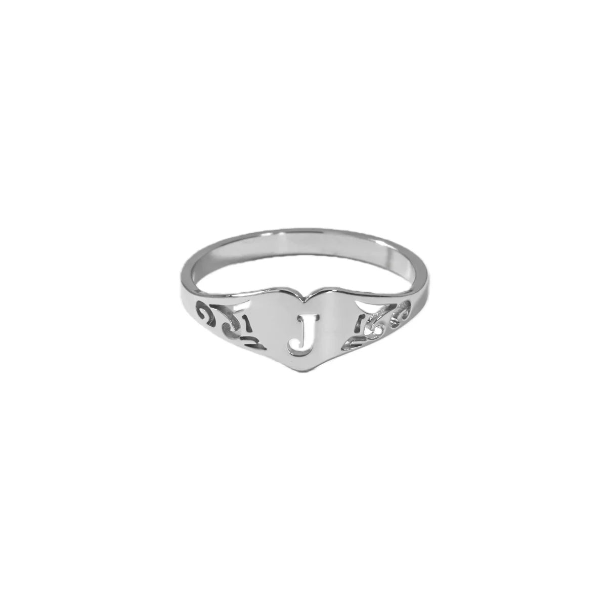 Stainless Steel A-Z Letter Heart Rings For Women Silver Color Hollow Initial Letter Ring Aesthetic Wedding Jewelry Gift