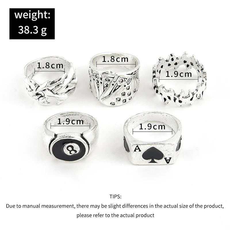Vintage Punk Metal Multi Element Ring Set For Women Men Antique Silver Color Butterfly Snake Skull Finger Rings Gothic Jewelry