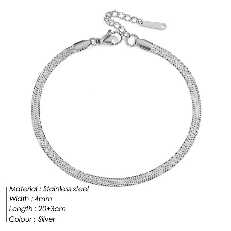 SUNIBI Stainless Steel Snake Chain Anklet for Women Summer Beach Gold Color Anklets Fashion Jewelry Dropshipping Wholesale