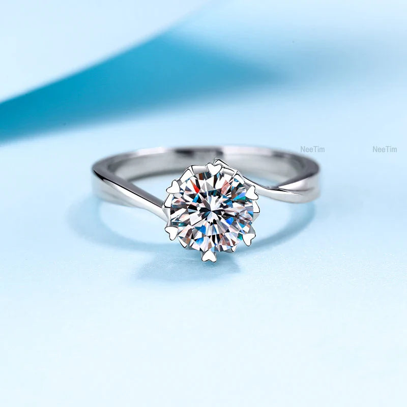 NeeTim 0.5ct-2ct Moissanite Ring Lab Diamond Ring for Women S925 Silver Snowflake Engagement Wedding Band Jewelry Certified