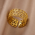 Stainless Steel Double Layer Rings for Women Vintage Hollow Out Geometric Finger Ring Fashion Jewelry Wedding Birthday Gift