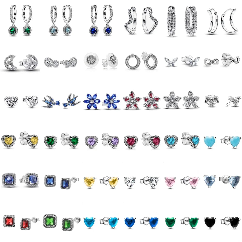 Christmas Gift Hot Selling 925 Silver Blue Stone Flower Stud Earrings Fit Women's Festival Exquisite Charm Jewelry Gifts