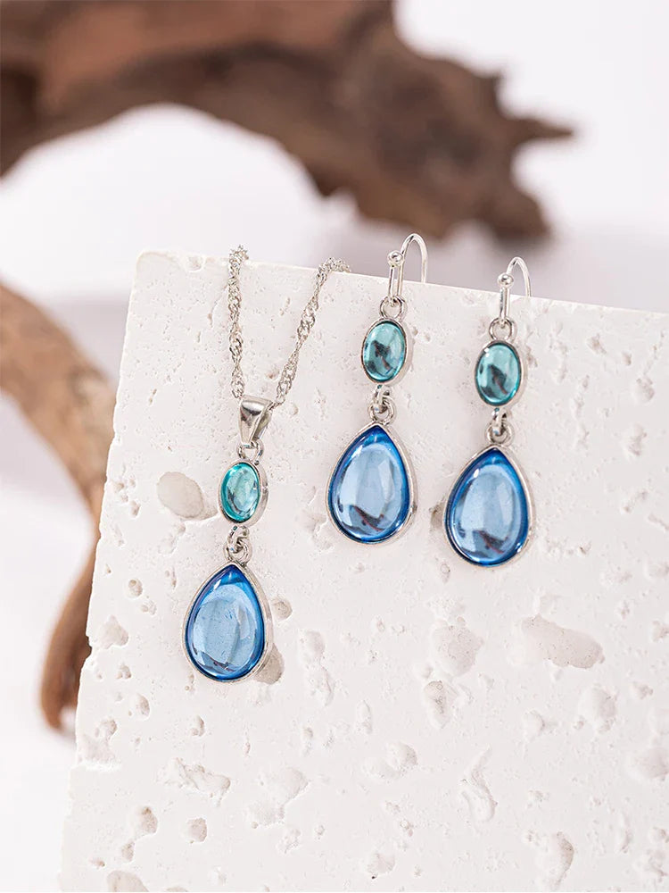 Fashionable Water Droplet Shaped Artificial Synthetic Blue Stone Hanging Earrings For women's Birthday Custom Jewelr