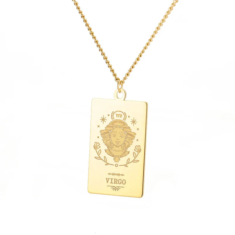 Stainless Steel Zodiac Sign Necklace For Women Vintage Constellation Libra Pendant Chain Collar Aesthetic 2024 New Trend Jewelry