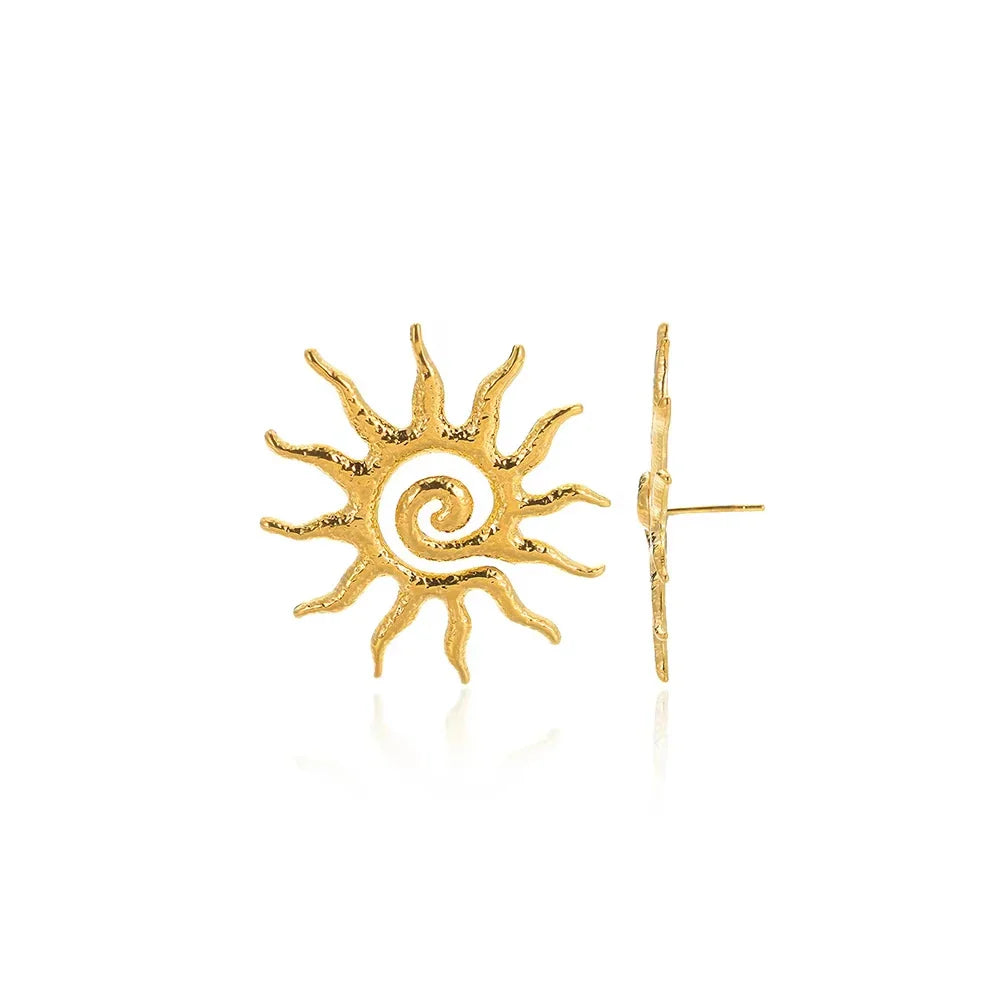 Punk Sun Face Stud Stainless Steel Earrings For Women Gold Color Star Piercing Ear Accessories Femme Gothic Jewelry Party Gift