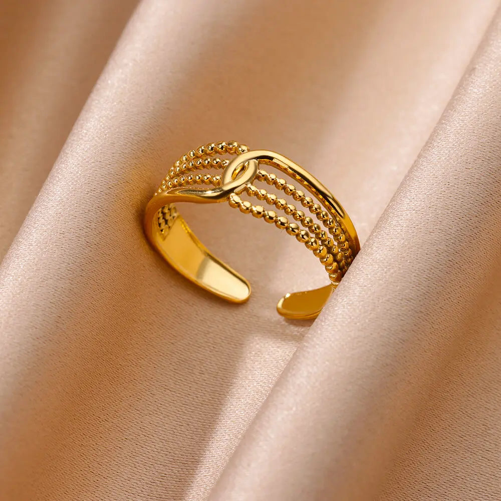 Gold Color Stainless Steel Multi Layer Rings for Women Hollow out Open Finger Ring Fashion Wedding Party Jewelry Gift 2024 New