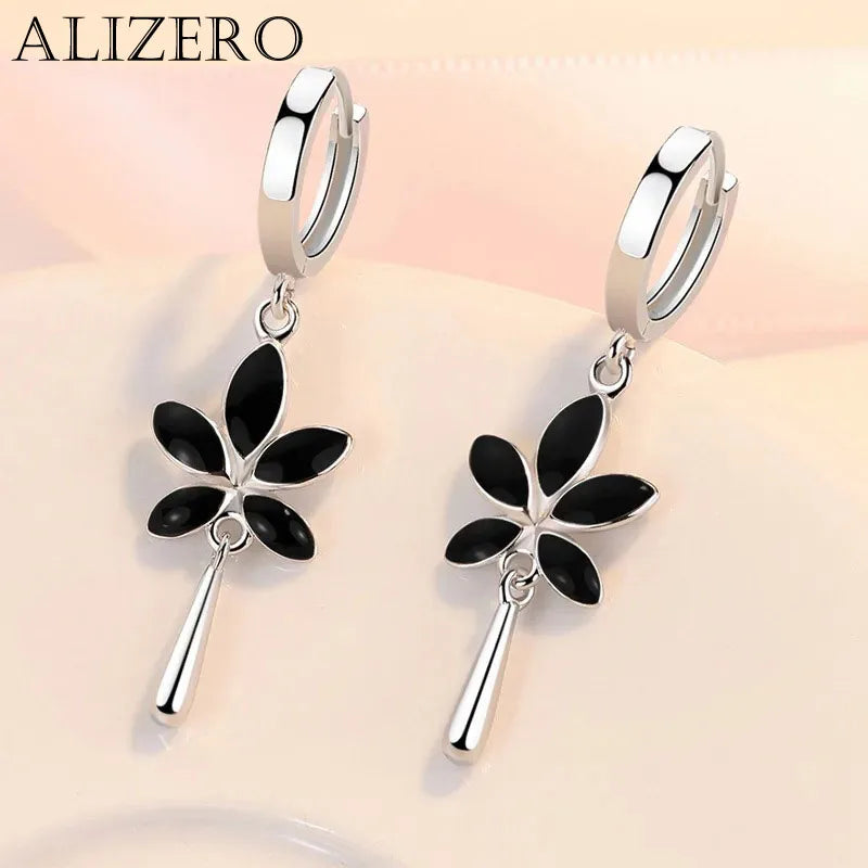 Retro Creative black Maple Leaf Eardrop New Trendy 925 Sterling Silver Earrings For Women Ear Jewelry Girl Valentine's Day Gifts