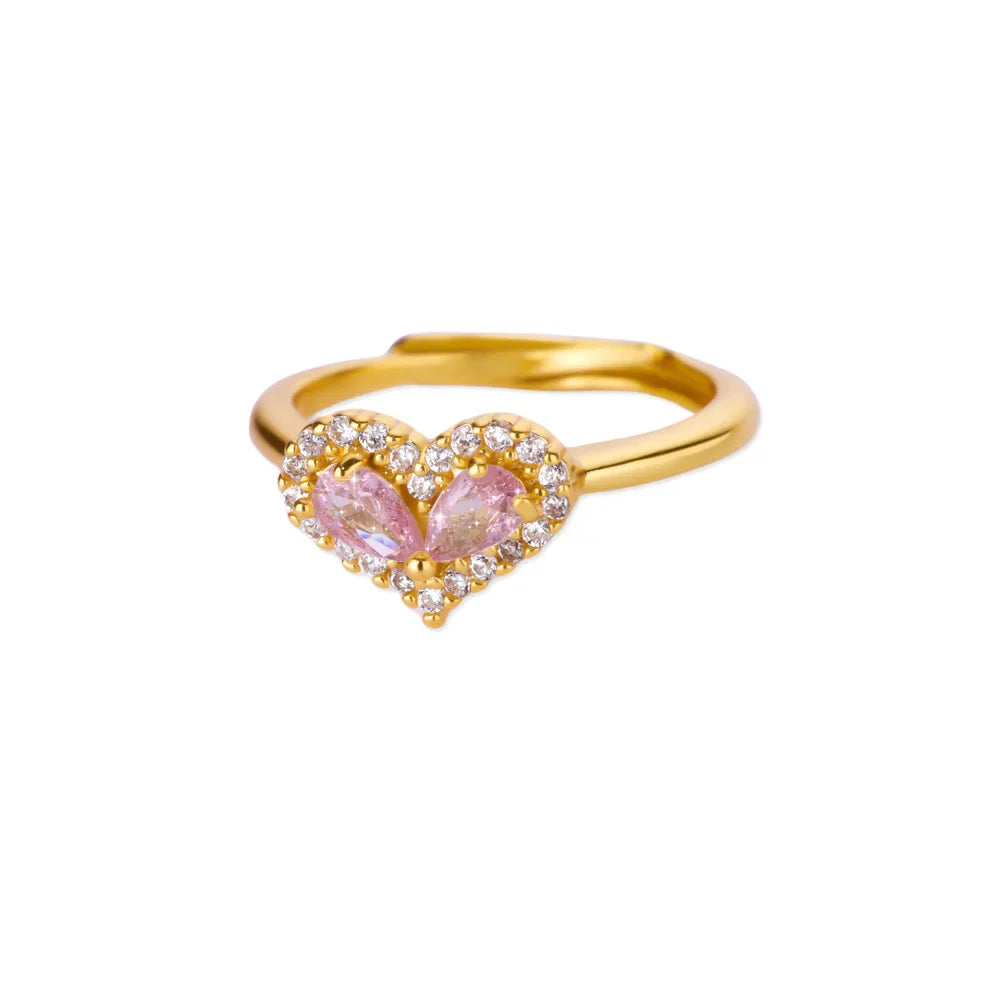 Zircon Colored Heart Ring For Women Gold Color Stainless Steel Heart Adjustable Ring Wedding Anniversary Waterproof Jewelry Gift