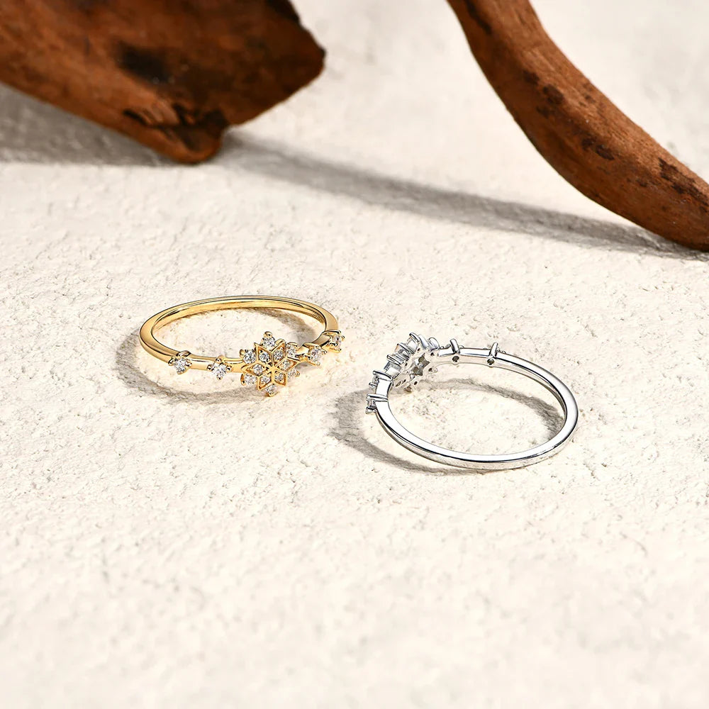 MINTYBOX Snowflake S925 Sterling Silver Moissanite Engagement Rings for Women Lab Diamond Ring 18K Gold Plated Fine Jewelry Gift