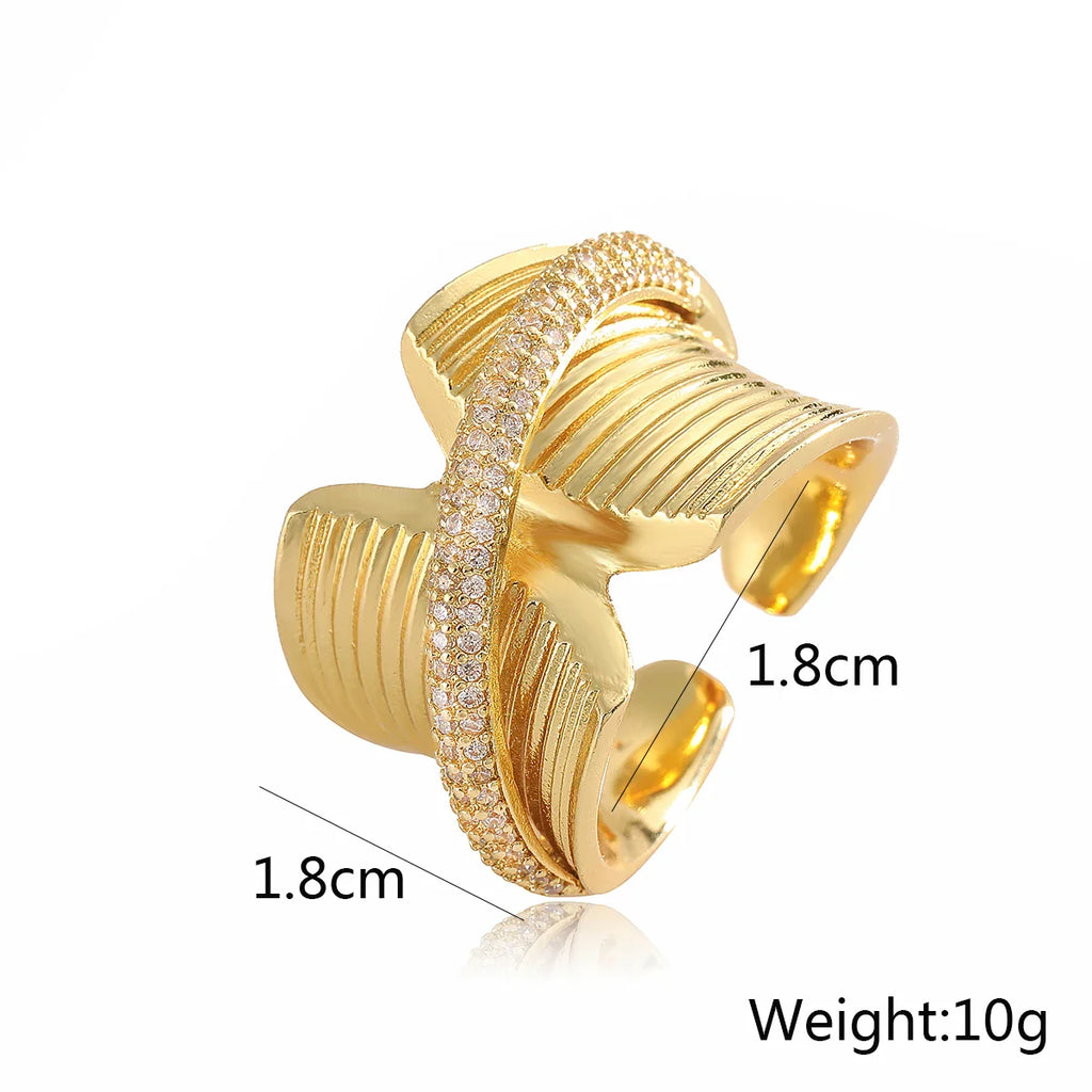 NEWBUY Luxury AAA Cubic Zirconia Inlay Copper Wedding Jewelry Gold Color Statement Geometric Shape Open Design Rings For Women