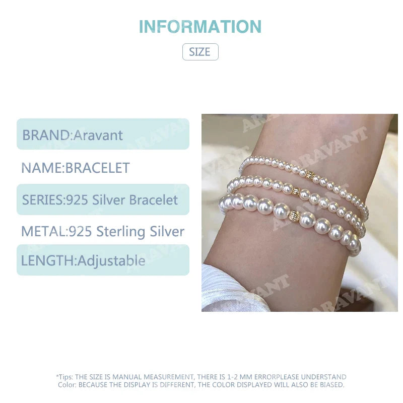 Aravant 925 Silver 3mm/4mm/6mm/8mm Pearl Bracelets Chains For Women Wedding Fashion Jewelry