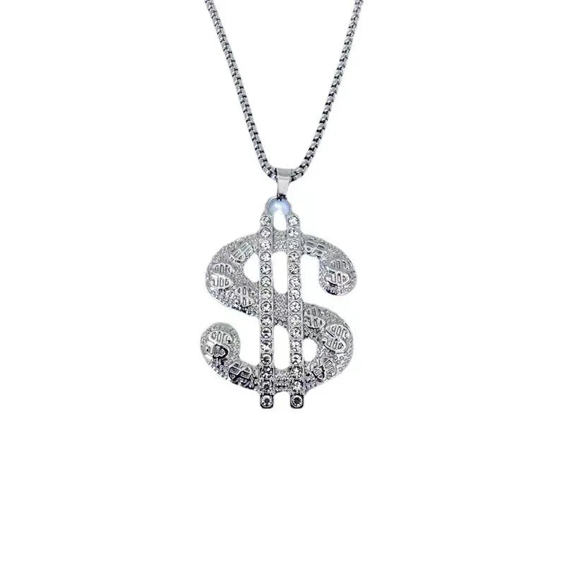 1pcs Creative Dollar Necklace Pendant Exaggeration Diamond S$ Pendant Necklace Male Hip Hop Personality Pendant Sweater Chain
