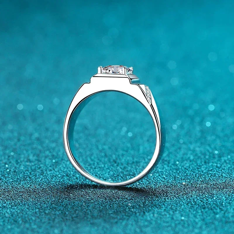 NeeTim 1ct 2ct D VVS1 Moissanite Ring For Men 925 Sterling Silver with Gold Plated Engagement Wedding Band Lab Diamond Man Rings