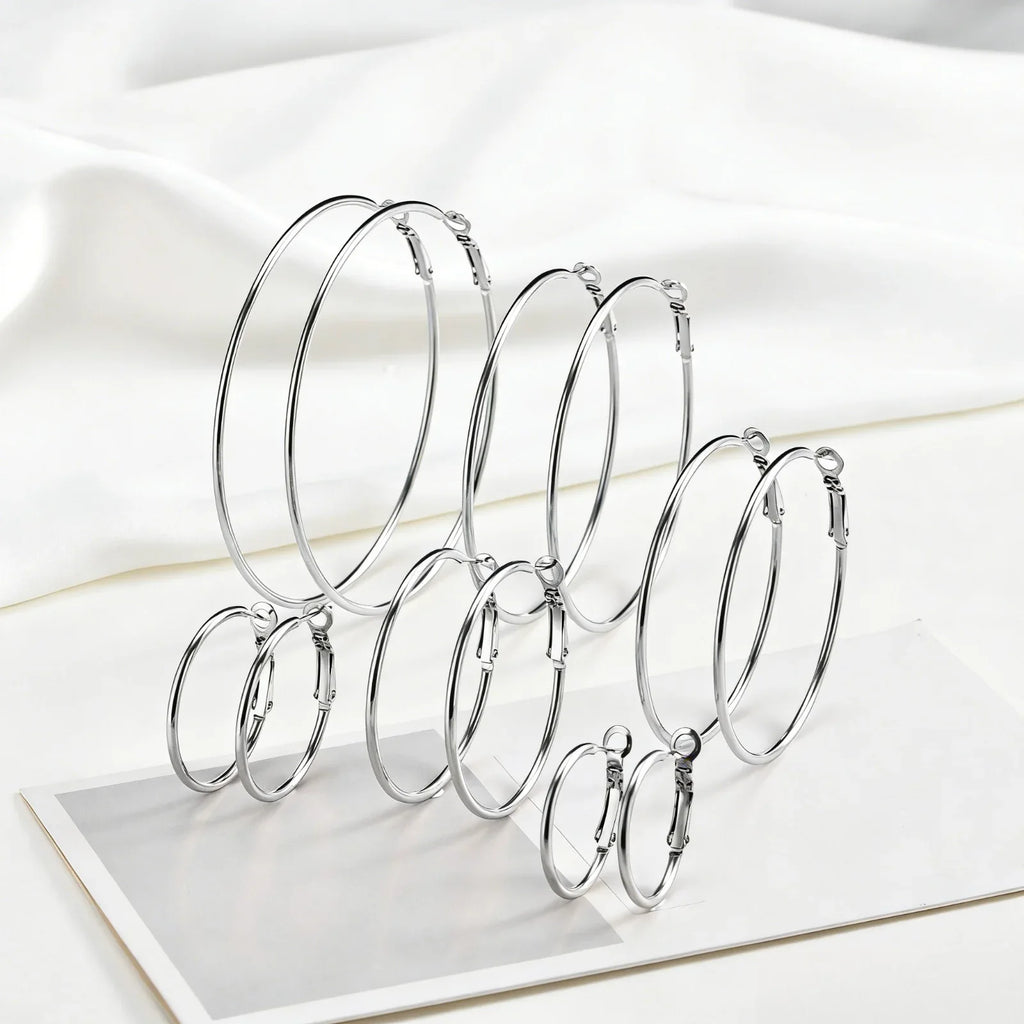 Classic Stainless Steel Big Circle Hoop Huggie Earrings for Women, 25mm/30mm/40mm/50mm/60mm/70mm