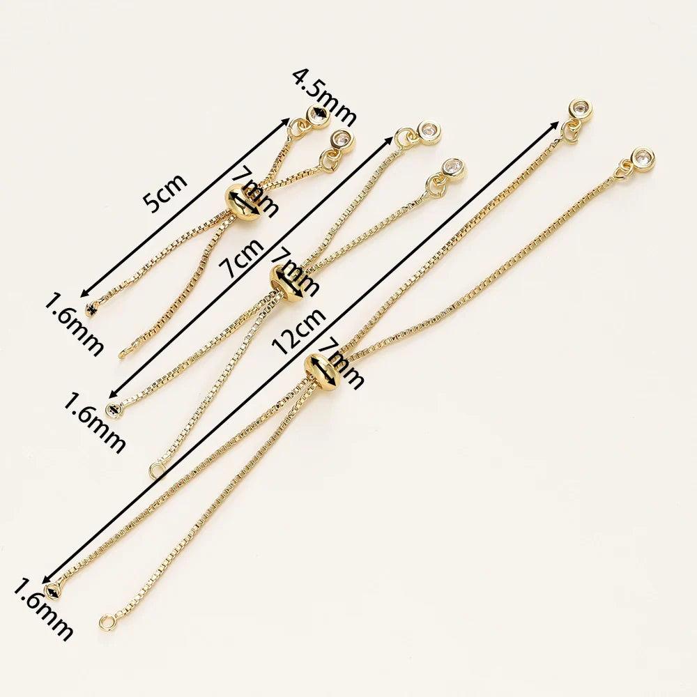 2/4pcs 5/7/12cm 14K/18K Gold Color Plated Brass Adjustable Slider Chains For DIY Bracelet Making Jewelry Making Accessories