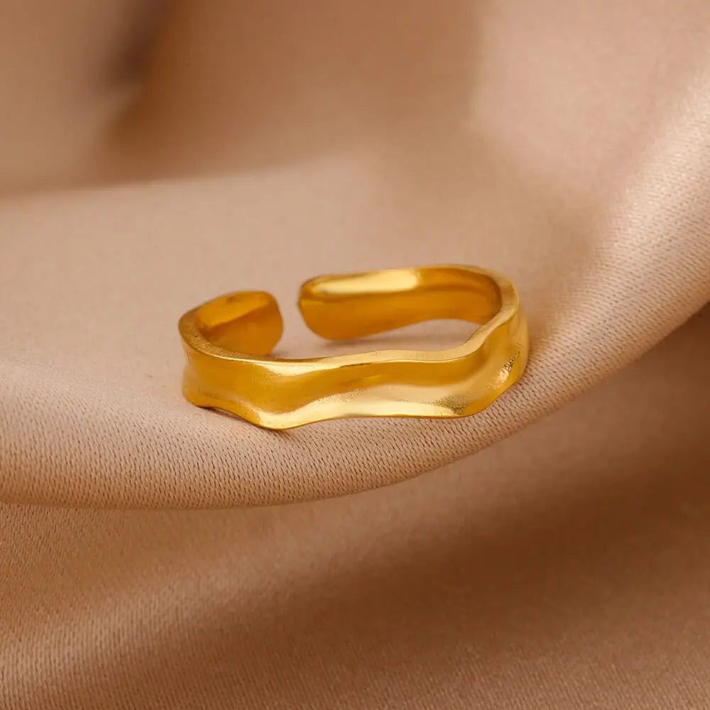 Stainless Steel Minimalist Texture Open Rings For Women Gold Color Wedding Aesthetic Ring Trendy Korean Style Accessories anillo