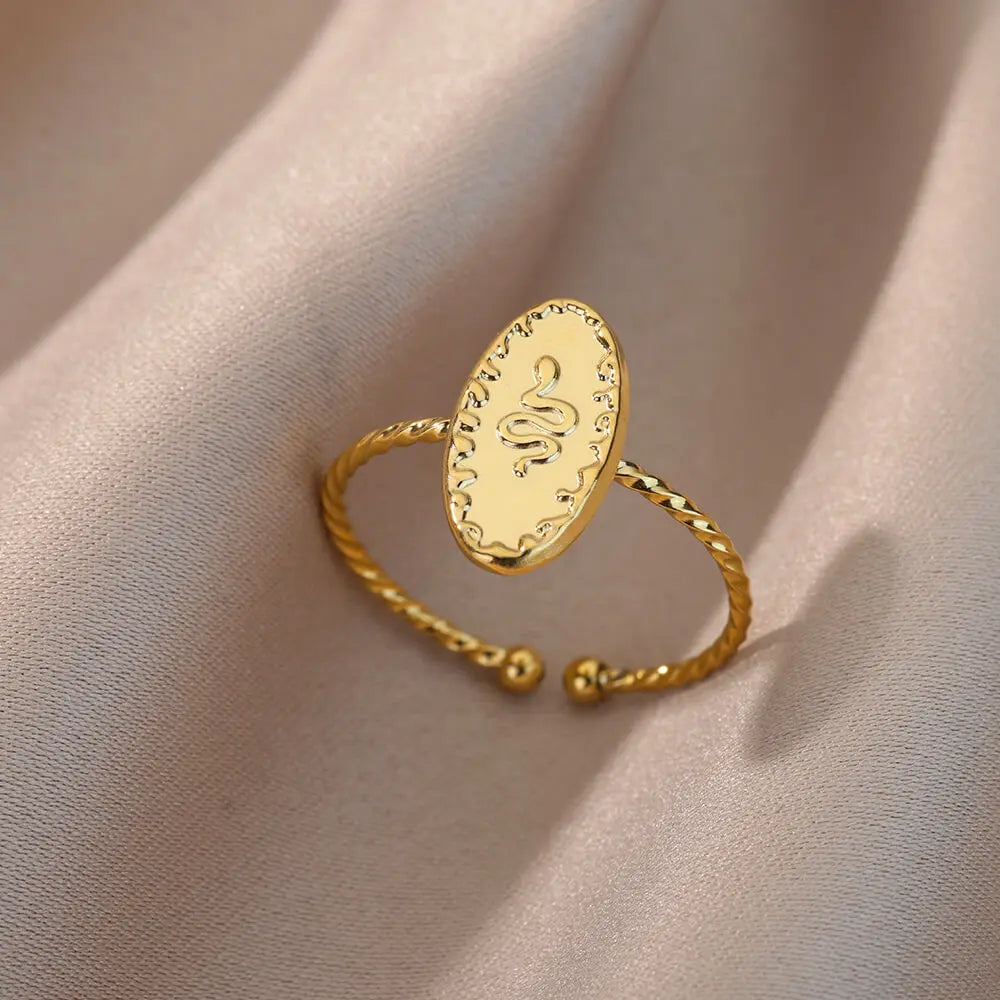 Irregular Hollow Opening Rings For Women Stainless Steel Gold Color Geometric Ring Party Christmas Jewelry Gift Free Shipping