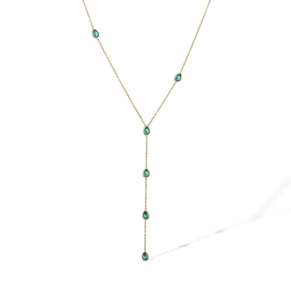 NEWBUY Fashion Gold Color Stainless Steel Choker Necklaces For Women Delicate White/Green/Red CZ Zircon Inlay Jewelry
