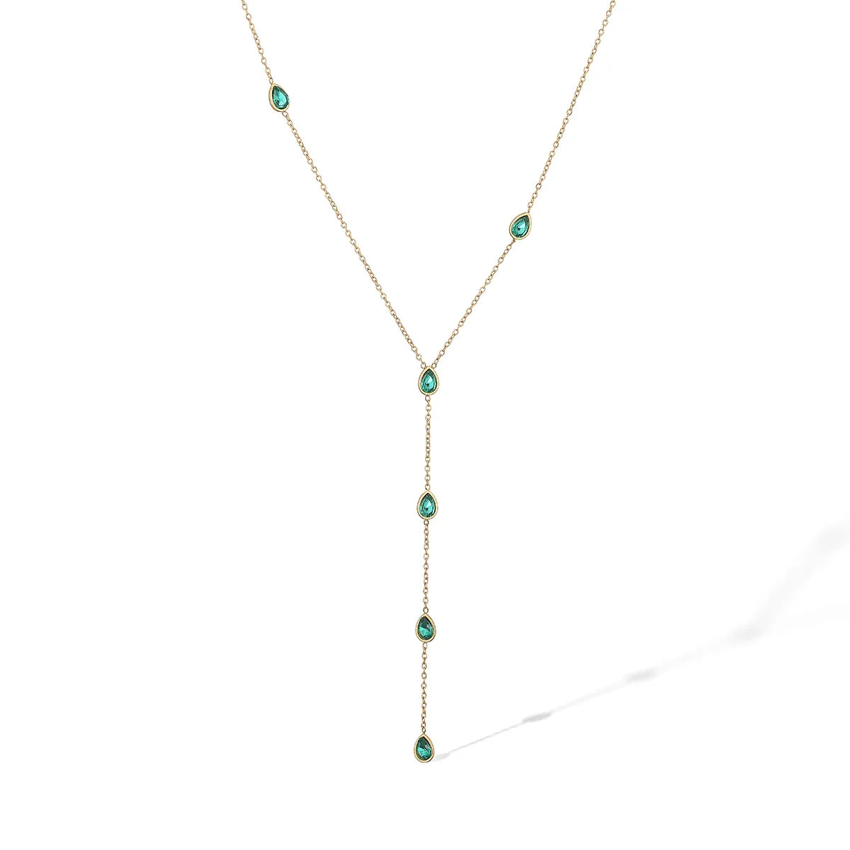 NEWBUY Fashion Gold Color Stainless Steel Choker Necklaces For Women Delicate White/Green/Red CZ Zircon Inlay Jewelry